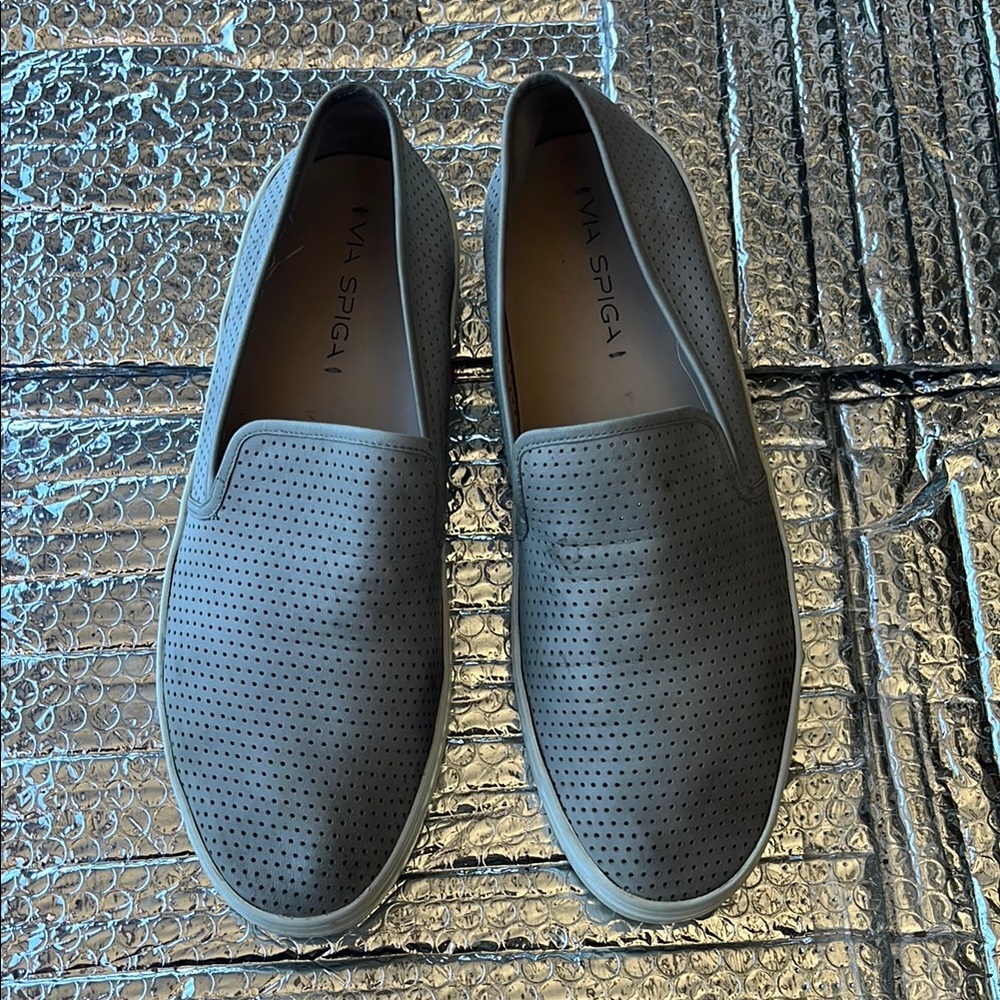 Via Spiga Gray Loafers Perforated Slip-Ons